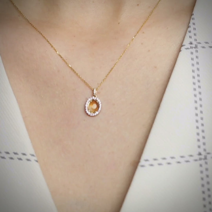 Two Side Fire Opal Diamond Necklace