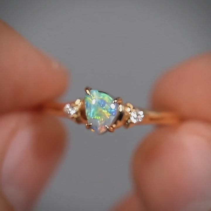 Australian Black Opal & Diamond Engagement Wedding Ring