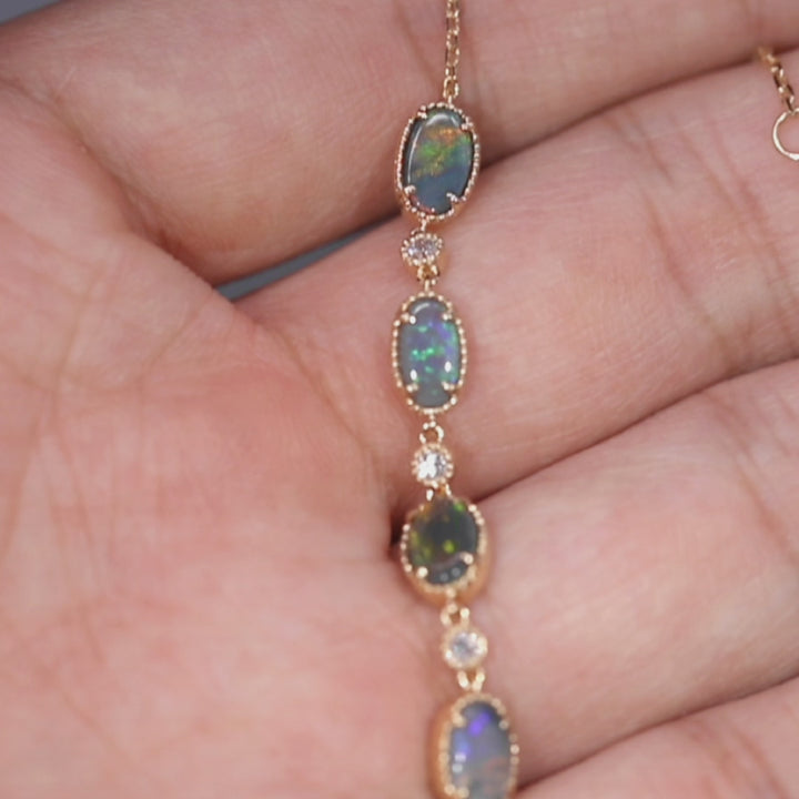 Beautiful Australian Black Opal Diamond Bracelet