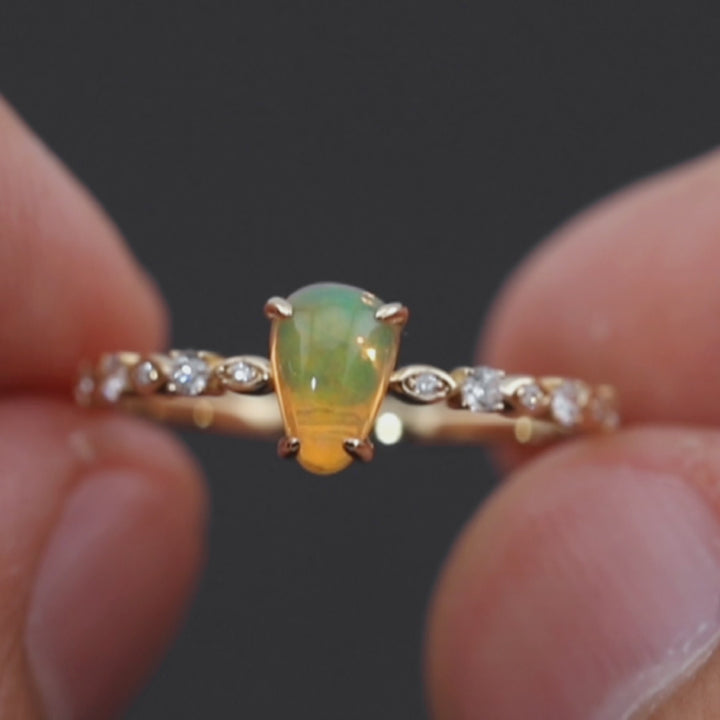 Minimalist Mexican Fire Opal Diamond Engagement Ring