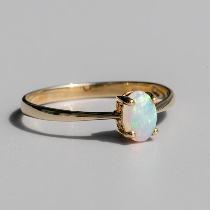 Minimalist Oval Shaped Australian Solid Opal Ring-3
