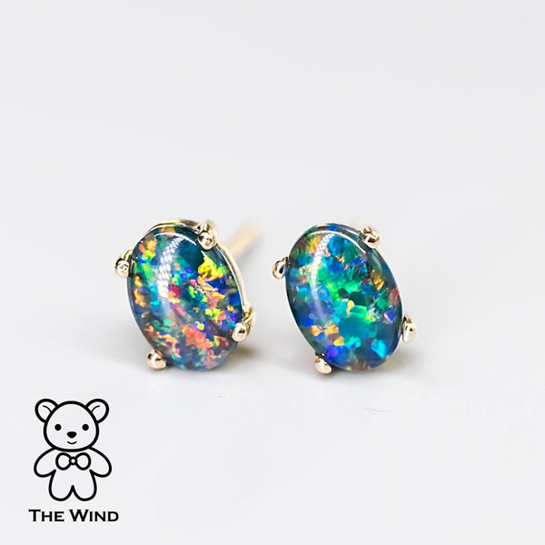 Minimalist Oval Australian Triplet Opal Stud Earrings-1