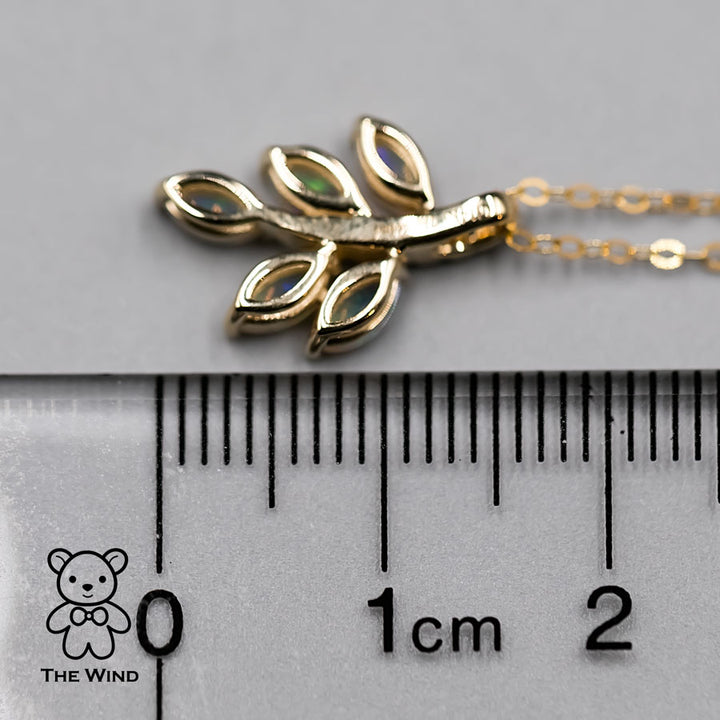 Olive Leaf Design Australian Opal Diamond Necklace-3