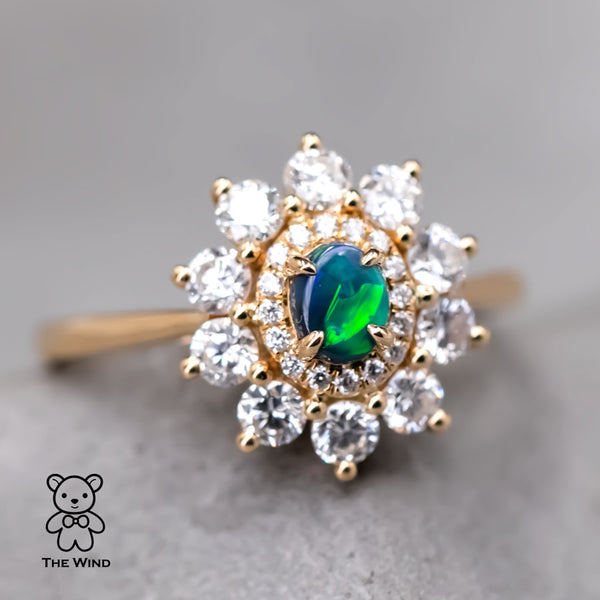 0.835ct Halo Diamond Australian Black Opal Engagement Wedding Ring-1