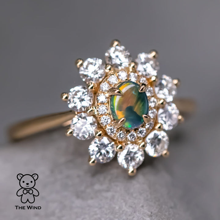 0.835ct Halo Diamond Australian Black Opal Engagement Wedding Ring-2