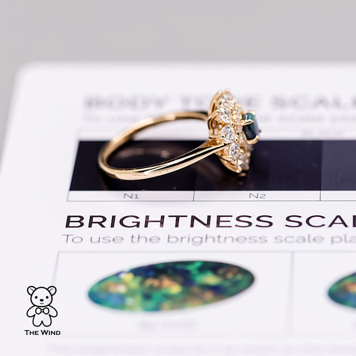 0.835ct Halo Diamond Australian Black Opal Engagement Wedding Ring-4