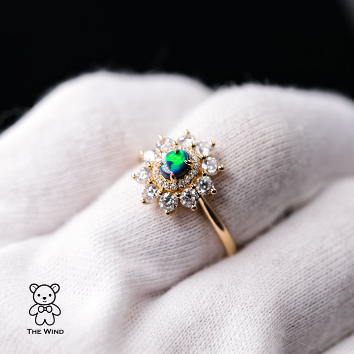 0.835ct Halo Diamond Australian Black Opal Engagement Wedding Ring-5