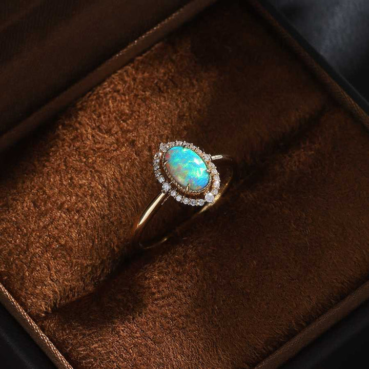 Engagement Ring Black Opal and Diamond