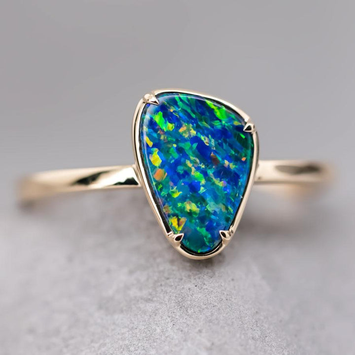 Unique Pattern Doublet Opal Engagement Ring