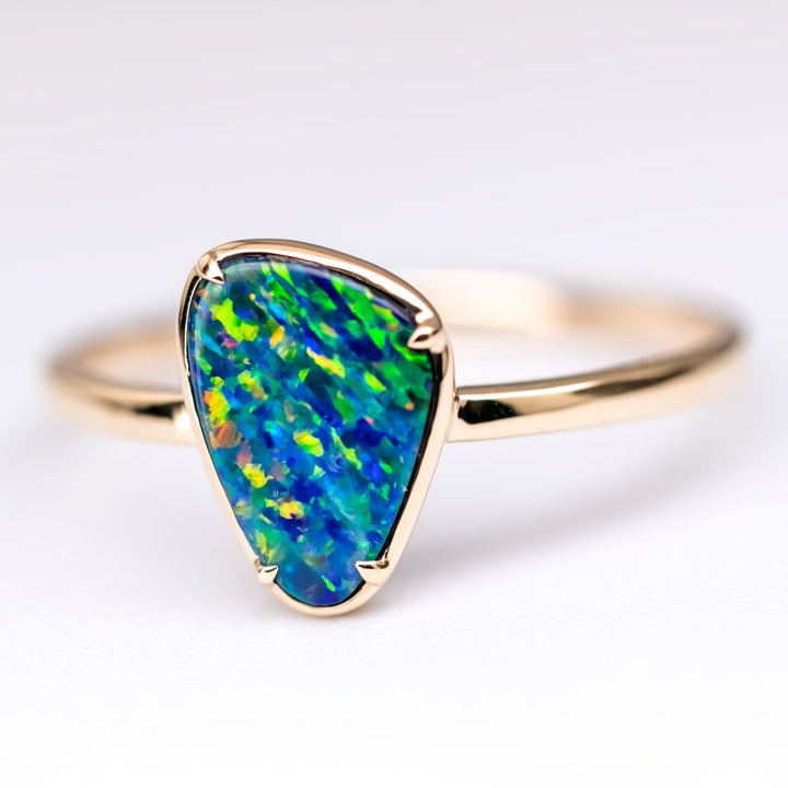 Unique Pattern Doublet Opal Engagement Ring