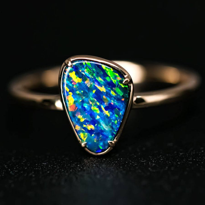 Unique Pattern Doublet Opal Engagement Ring