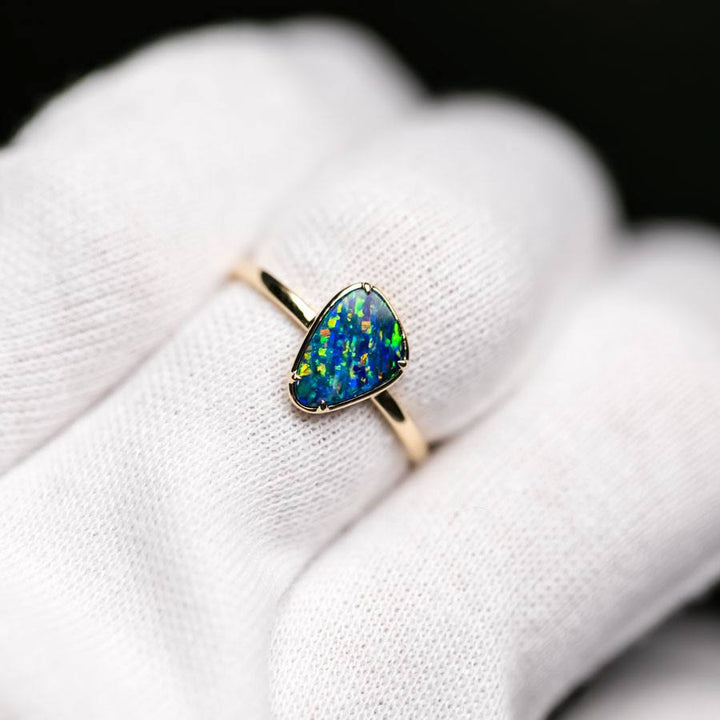 Unique Pattern Doublet Opal Engagement Ring