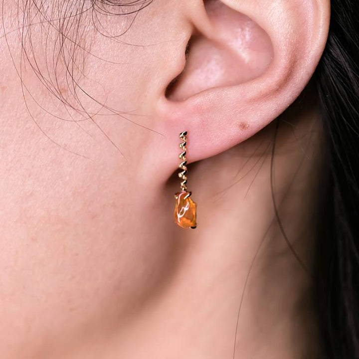 Swirl Fire Opal Drop Earrings