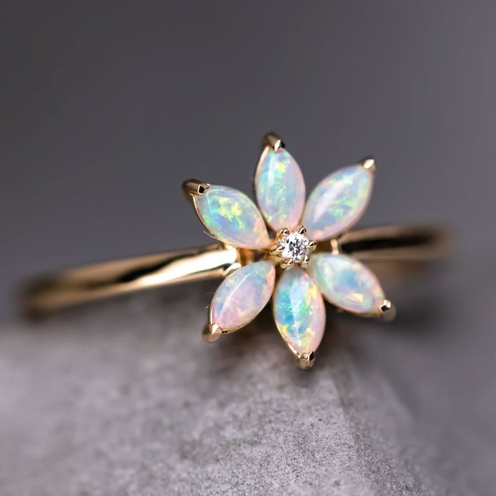 Water Lily Opal Diamond Ring