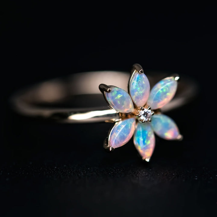 Water Lily Opal Diamond Ring