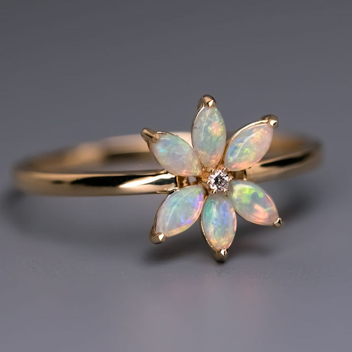 Water Lily Opal Diamond Ring