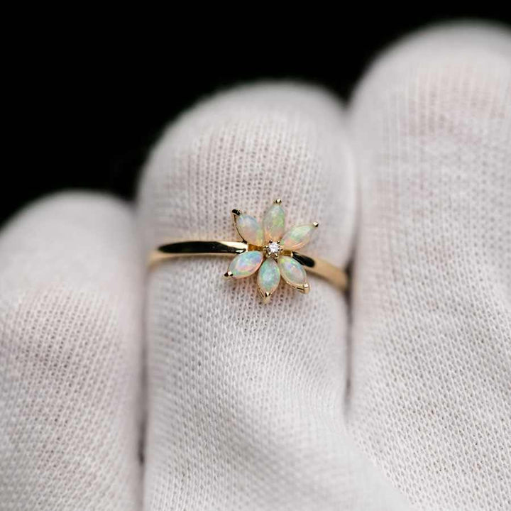 Water Lily Opal Diamond Ring