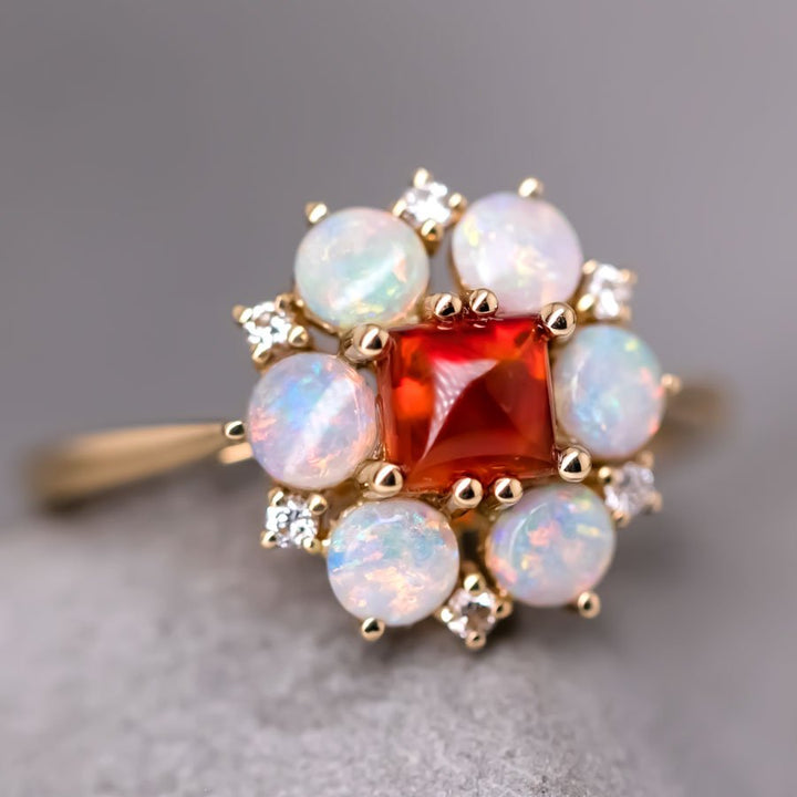 The Precious - Sugarloaf Cut Fire Opal Diamond Ring
