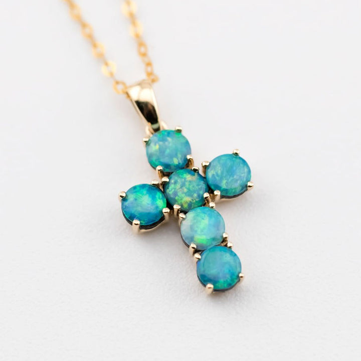 Doublet Opal Cross Pendant Necklace