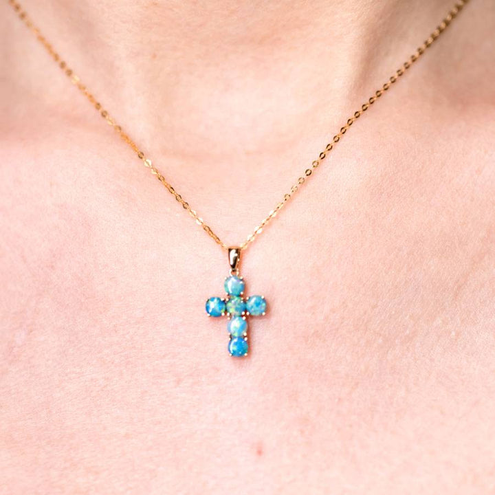 Doublet Opal Cross Pendant Necklace