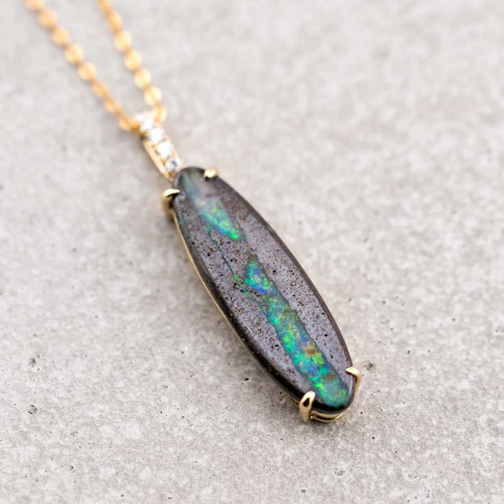 Unique Pattern Boulder Opal Diamond Necklace