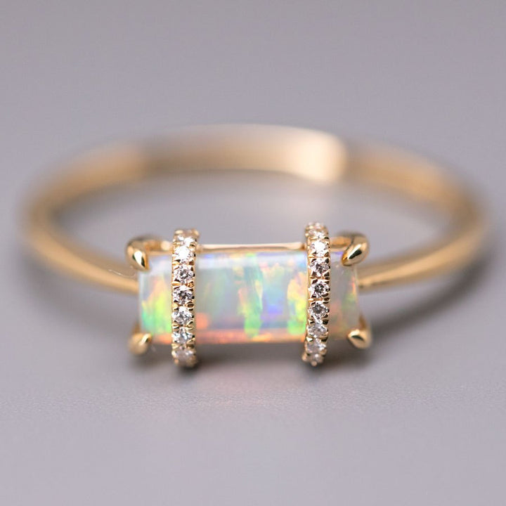 Rectangle Opal Diamond Ring