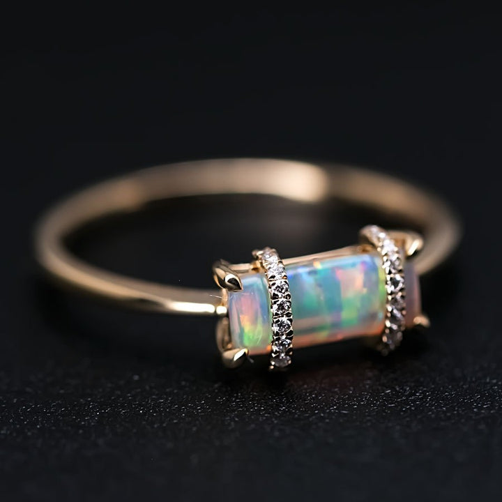 Rectangle Opal Diamond Ring