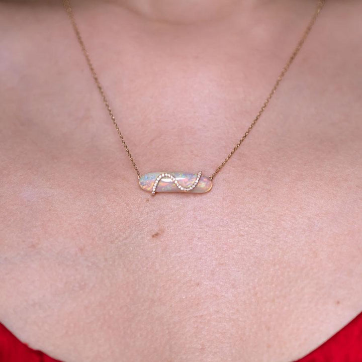S Shaped Diamond Opal Necklace 