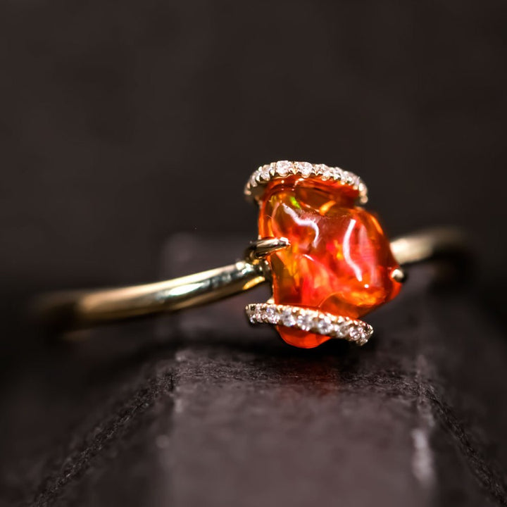 Ribbon Wrap Fire Opal Diamond Engagement Ring
