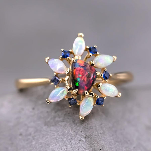 Fire Works Opal Sapphire Engagement Ring