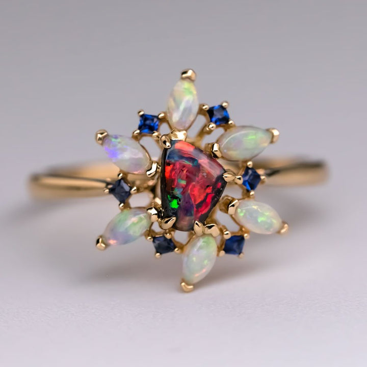 Fire Works Opal Sapphire Engagement Ring