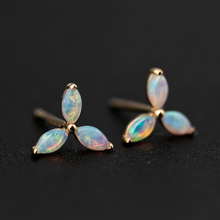 Flower Design Opal Stud Earrings