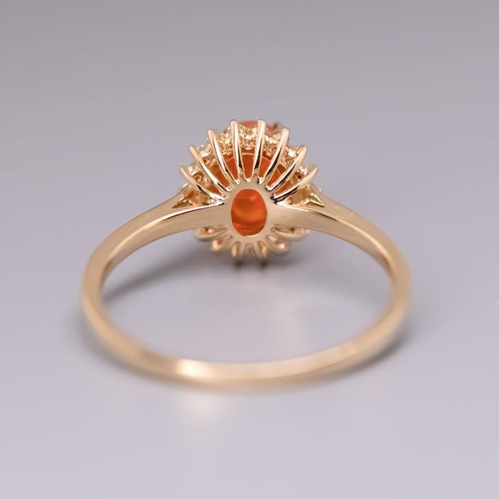 Rare Red Cabochon Fire Opal Diamond Ring