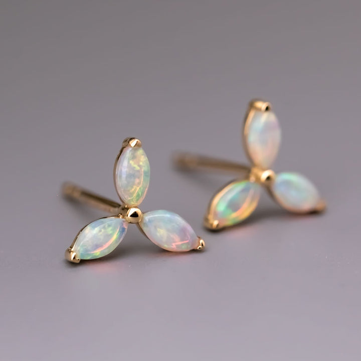 Flower Design Opal Stud Earrings