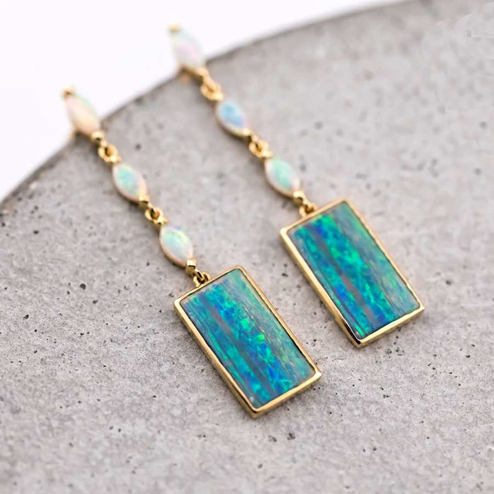 Rectangle Solid Opal & Marquise Opal Drop Earrings