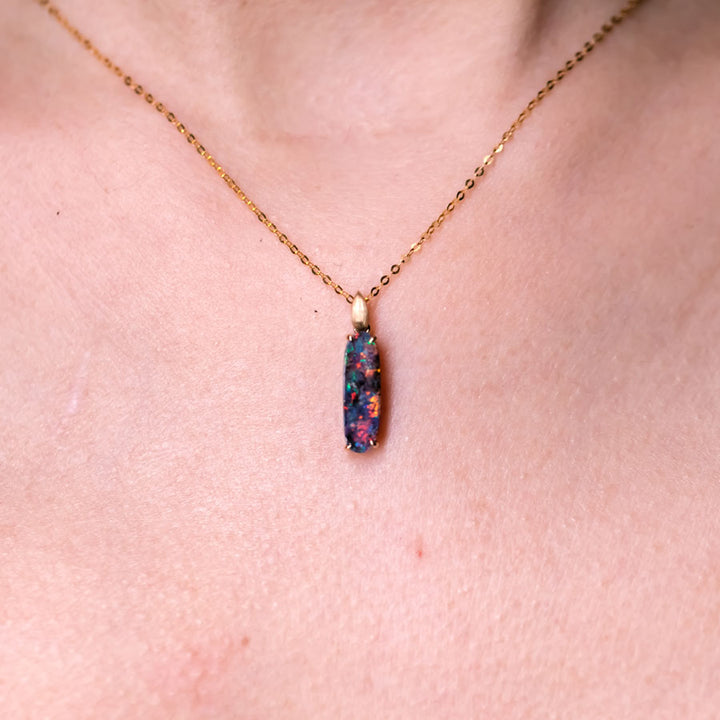 Minimalist Australian Black Opal Necklace