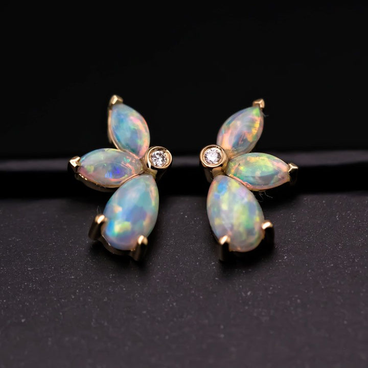 Butterfly Opal Diamond Earrings