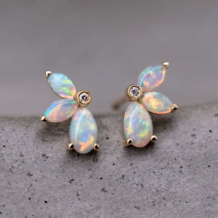 Butterfly Opal Diamond Earrings