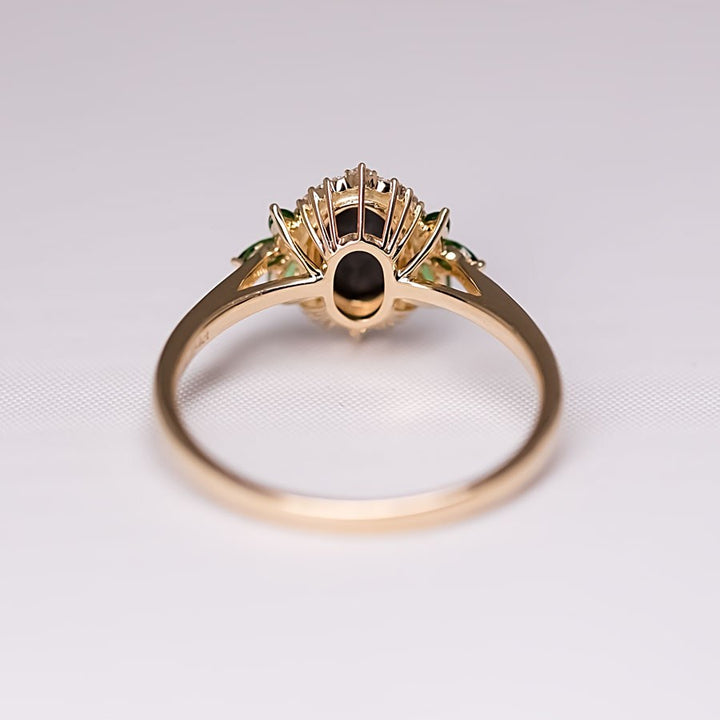 Black Opal Diamond Tsavorite Engagement Ring