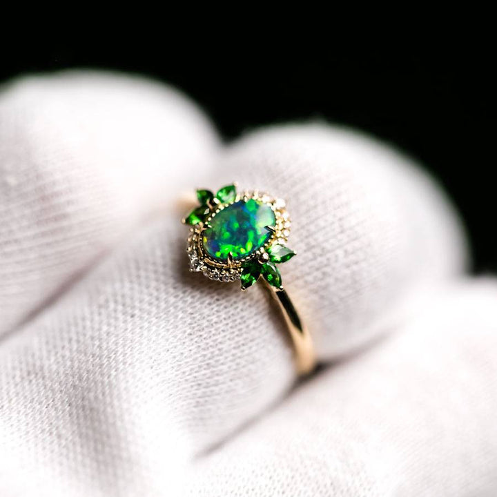 Black Opal Diamond Tsavorite Engagement Ring
