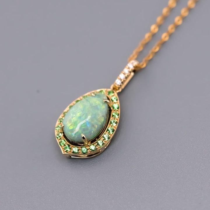 Stylish Black Opal Diamond Tsavorite Necklace