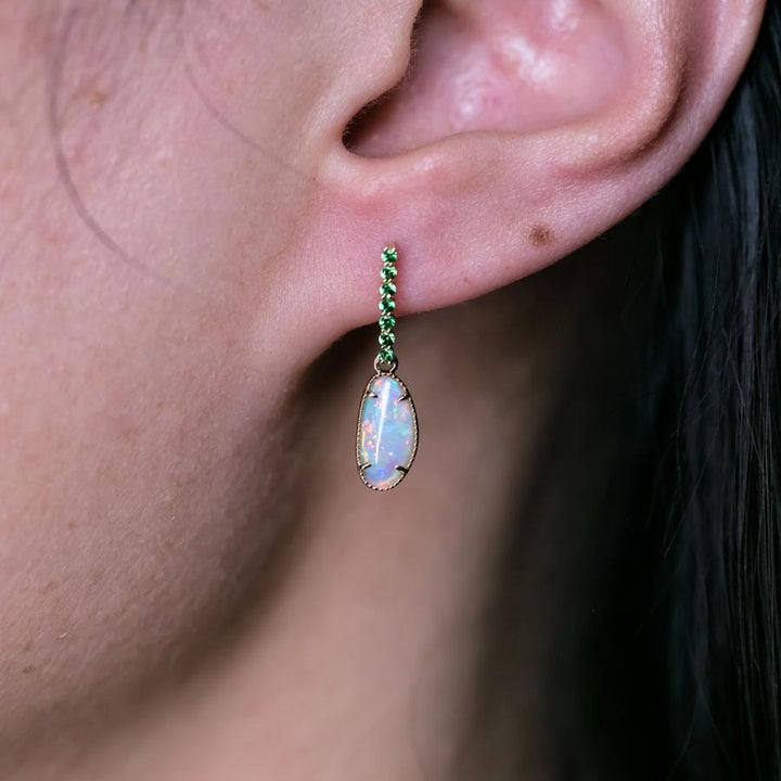 Opal Fossil Shell & Tsavorite Drop Earrings