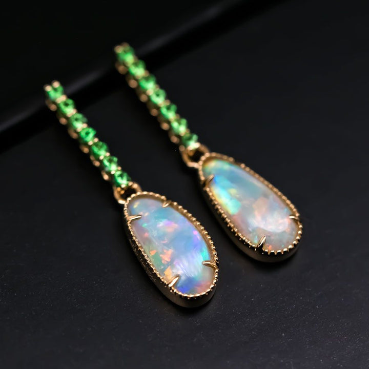 Opal Fossil Shell & Tsavorite Drop Earrings