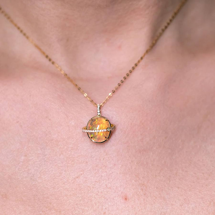 The Saturn - Fire Opal & Diamond Necklace