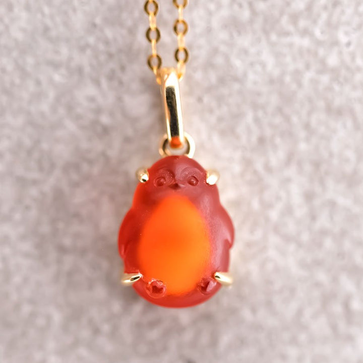 Handcarved Penguin Egg Fire Opal Necklace