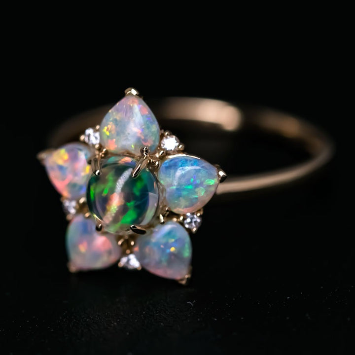 In My Heart - Fire Opal & Australian Opal Diamond Engagement Ring