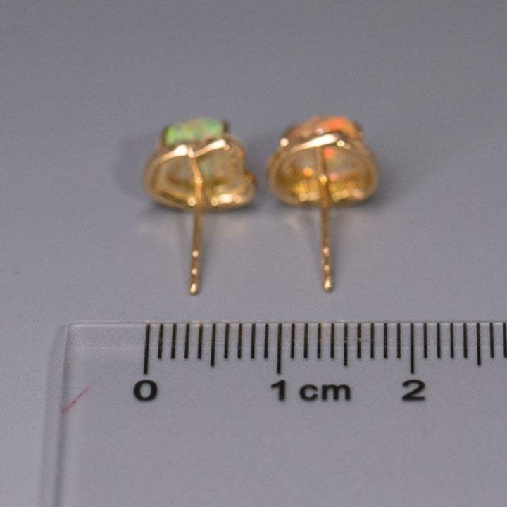 Fire Opal Halo Diamond Asymmetrical Stud Earrings