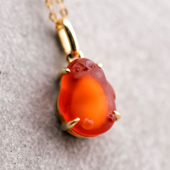 Handcarved Penguin Egg Fire Opal Necklace