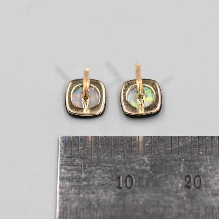 Black Agate Australian Solid Opal Stud Earrings