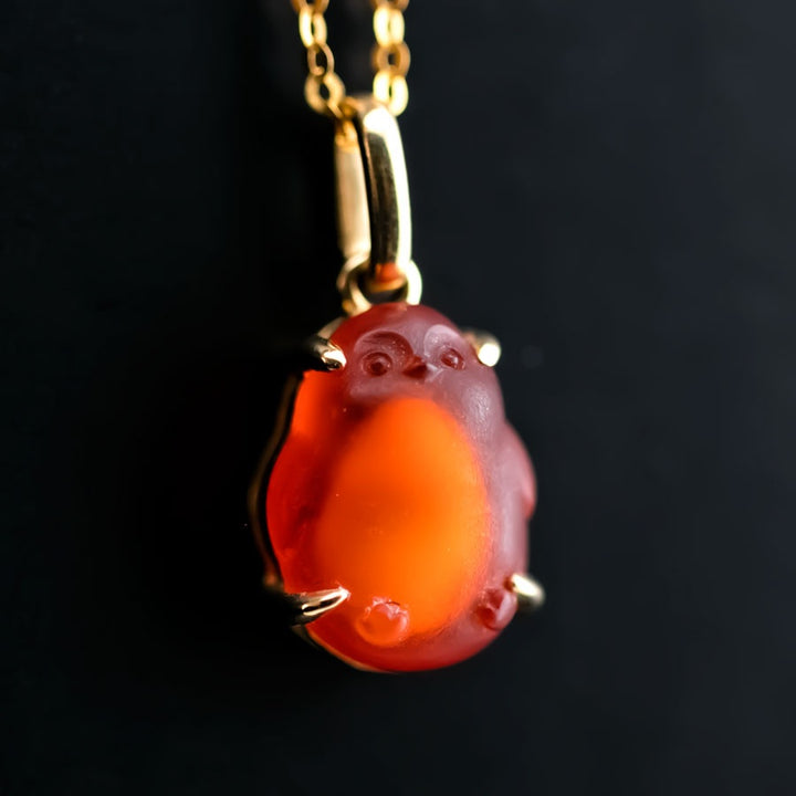 Handcarved Penguin Egg Fire Opal Necklace